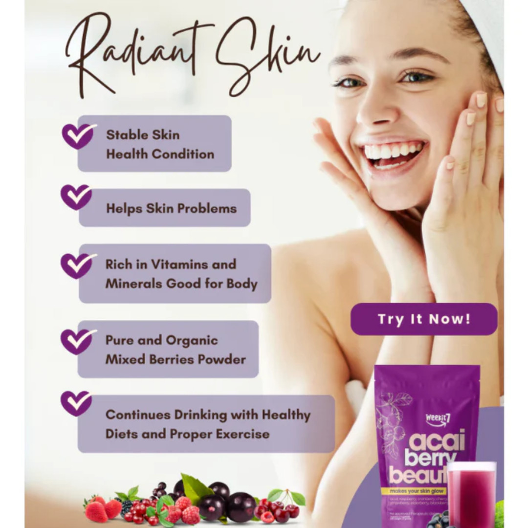 Weekit7 Acai Berry Beauty Drink 7 Sachets | Organic Acai 2-Pack