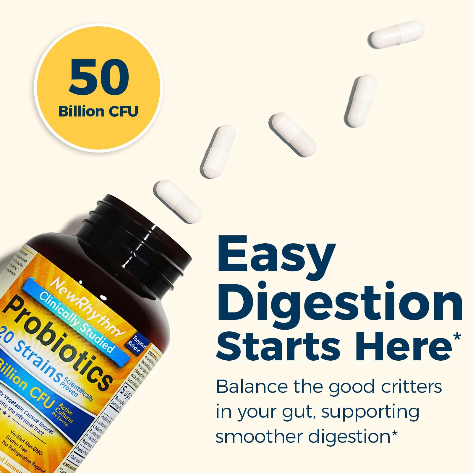 Probiotics 50 Billion CFU 20 Strains, 60 Veggie Capsules, Targeted Release Techn