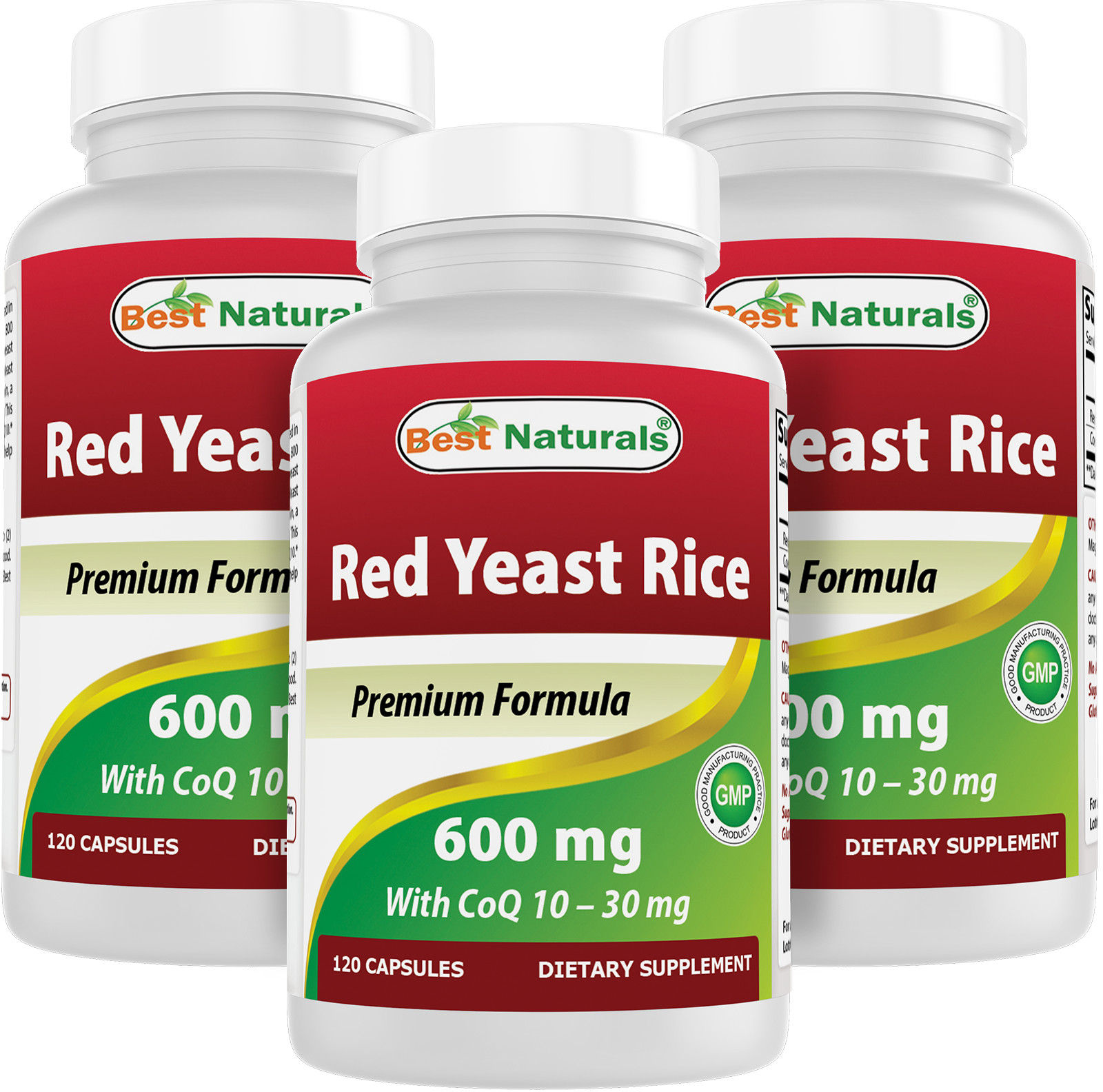 3 Pack Best Naturals Red Yeast Rice with CoQ10 120 Capsules