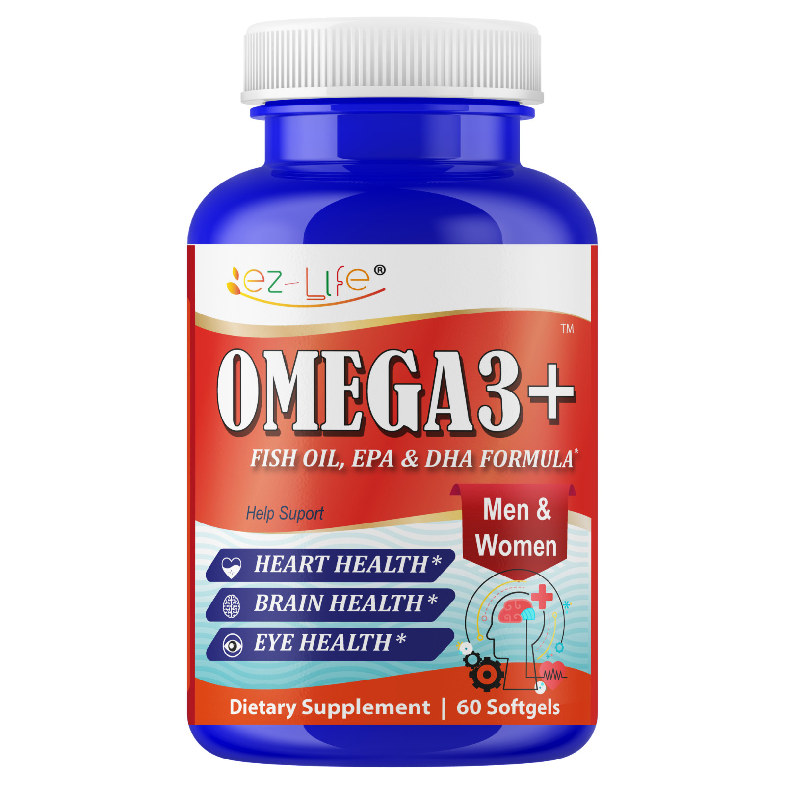 Omega 3 Fish Oil Softgels for Adults – Memory, Focus, Clarity, Heart Health 60ct
