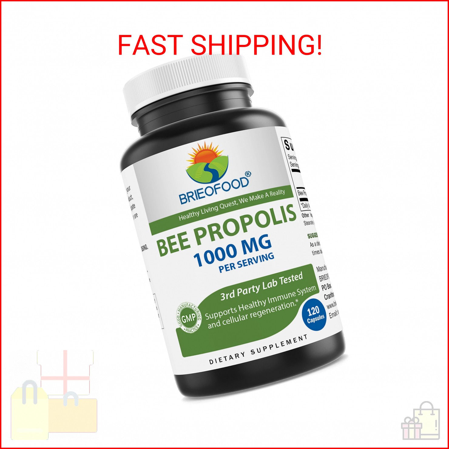 Brieofood Bee Propolis 1000mg per Serving – 120 Capsules