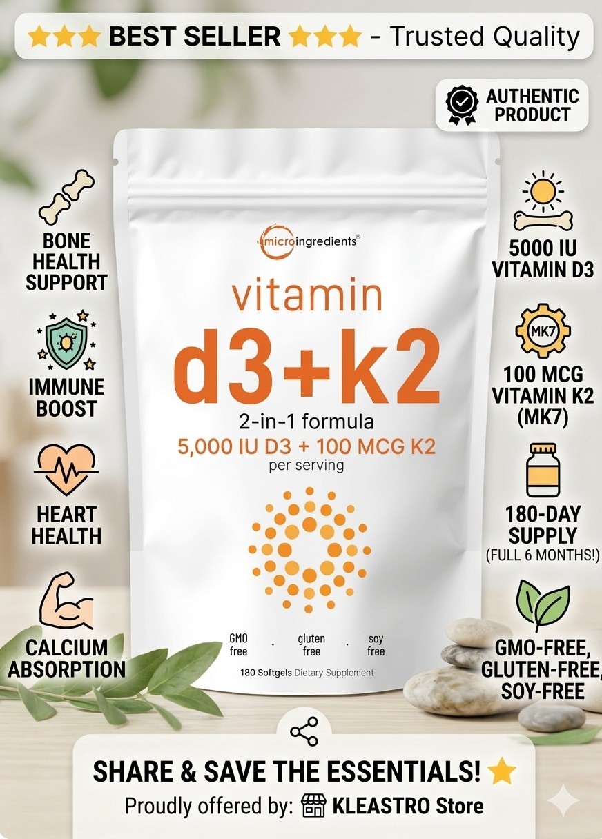 ​Micro Ingredients Vitamin D3 5000 IU + K2 MK7 100mcg 180 Softgels Non-GMO…