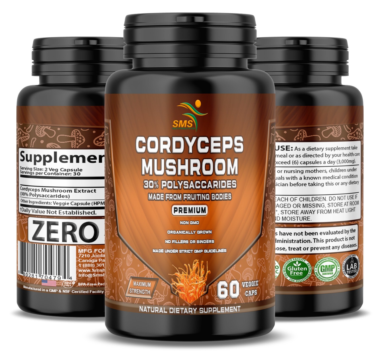 Organic Cordyceps Mushroom Capsules 1,000mg With 30% Polysaccharides