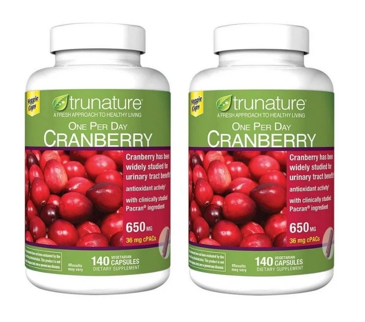 Trunature One Per Day Cranberry 650 mg, 36 mg cPACs, 140 Vegetarian Capsules X 2
