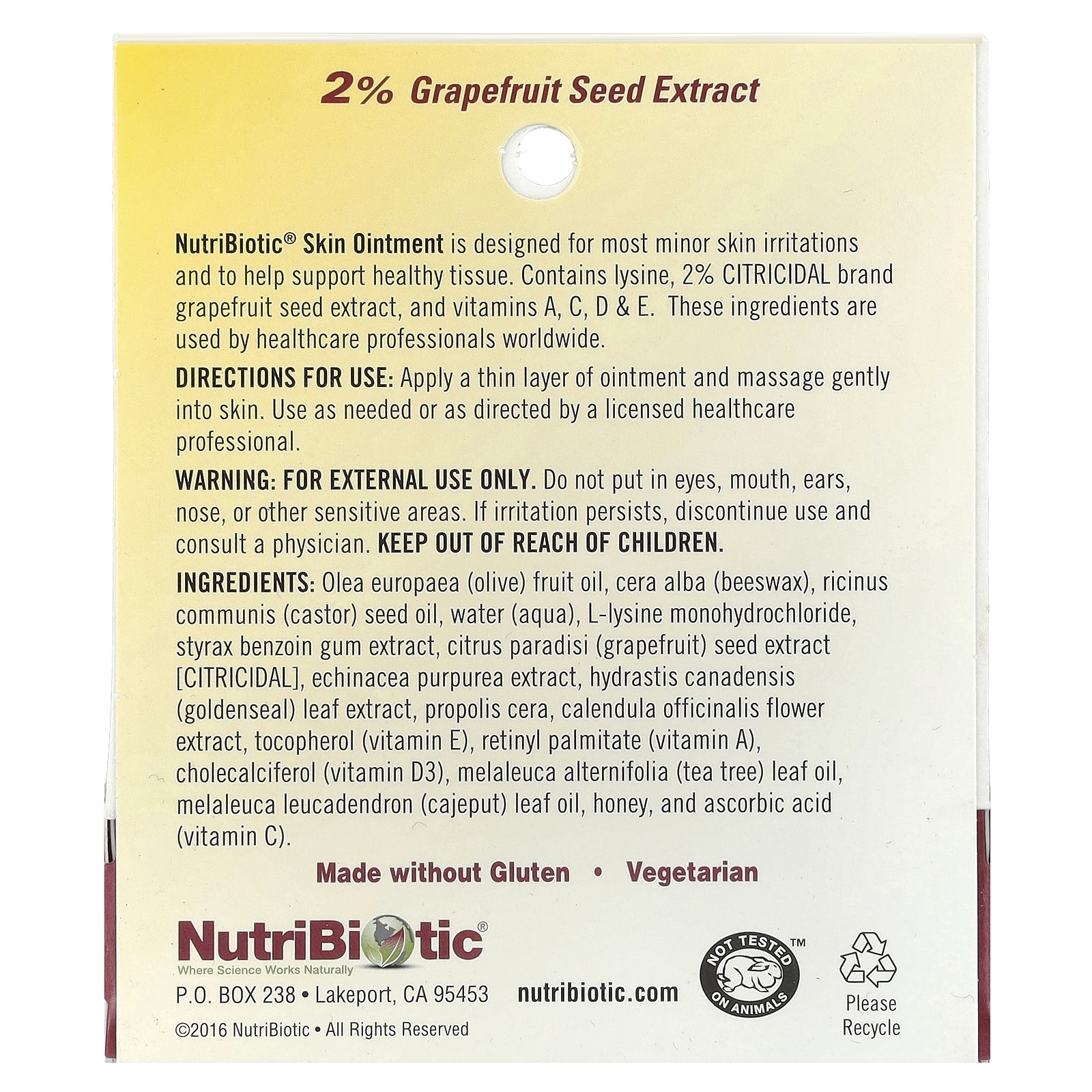 Skin Ointment, 2% Grapefruit Seed Extract with Lysine, 0.5 fl oz (15 ml)
