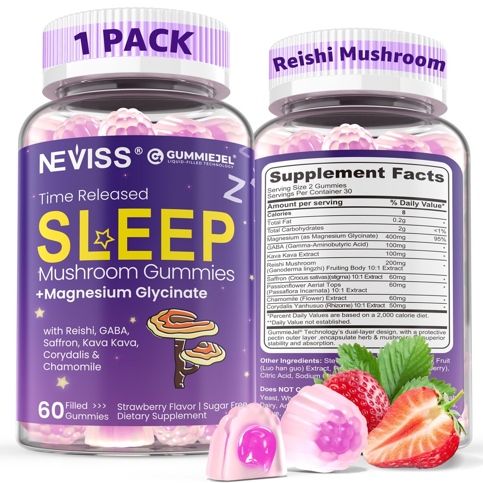 NEVISS Reishi Mushroom Sleep Gummies – Melatonin Free 60 Count (Pack of 1)