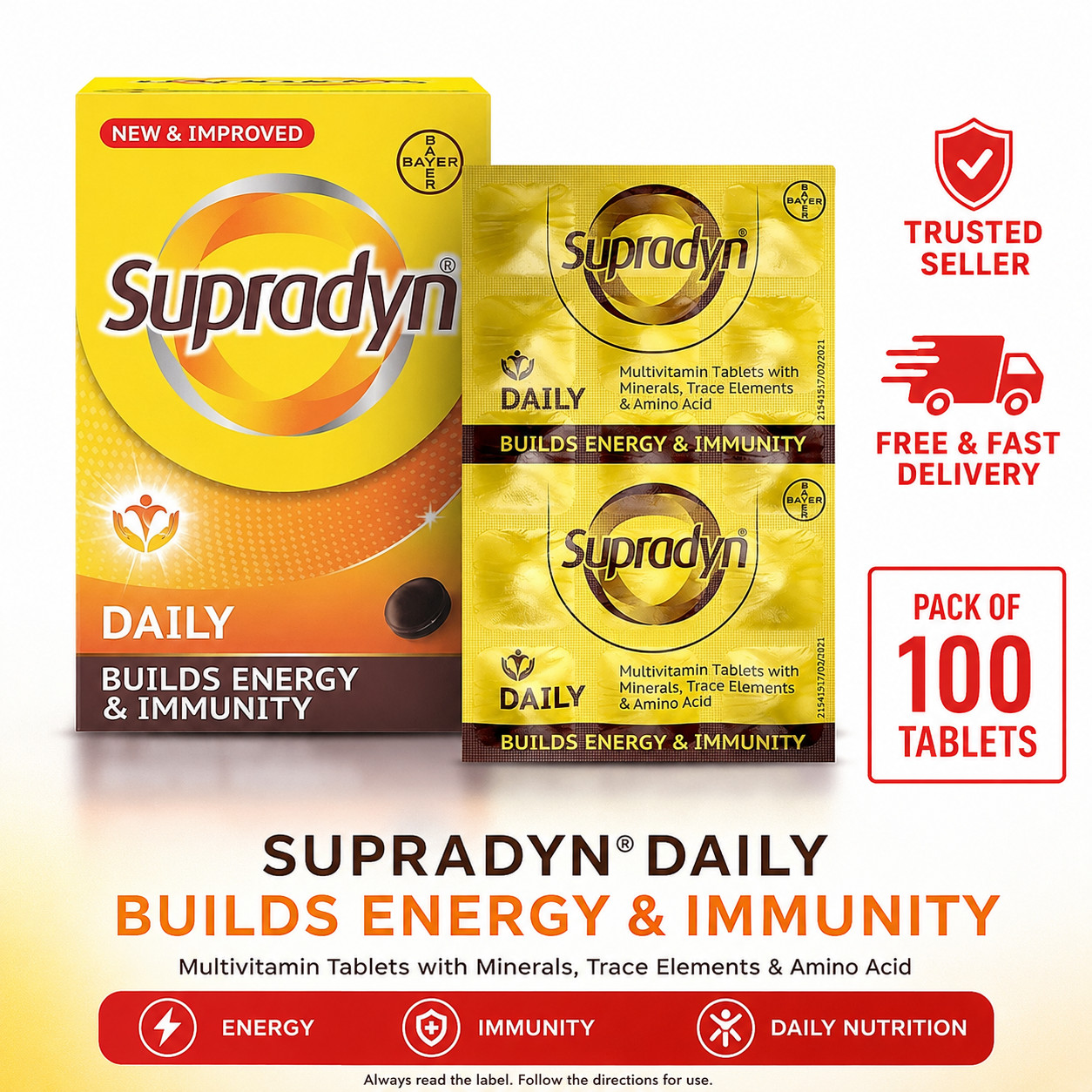Supradyn Daily Multivitamin Pack of 100 Tablets Energy Immune Support Supplement