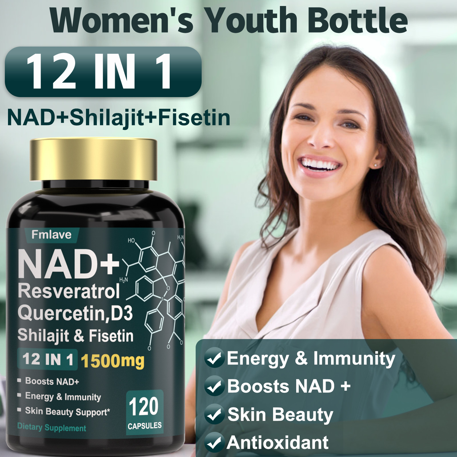 NAD supplement, 1500mg resveratrol containing supplement, 120 capsules USA Ship
