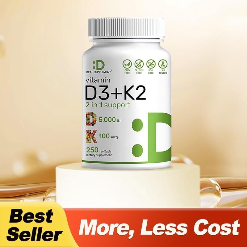 3 BOTTLES DEAL SUPPLEMENT Vitamin D3 K2 5000IU Softgel, 2-1 Complex 250 Count