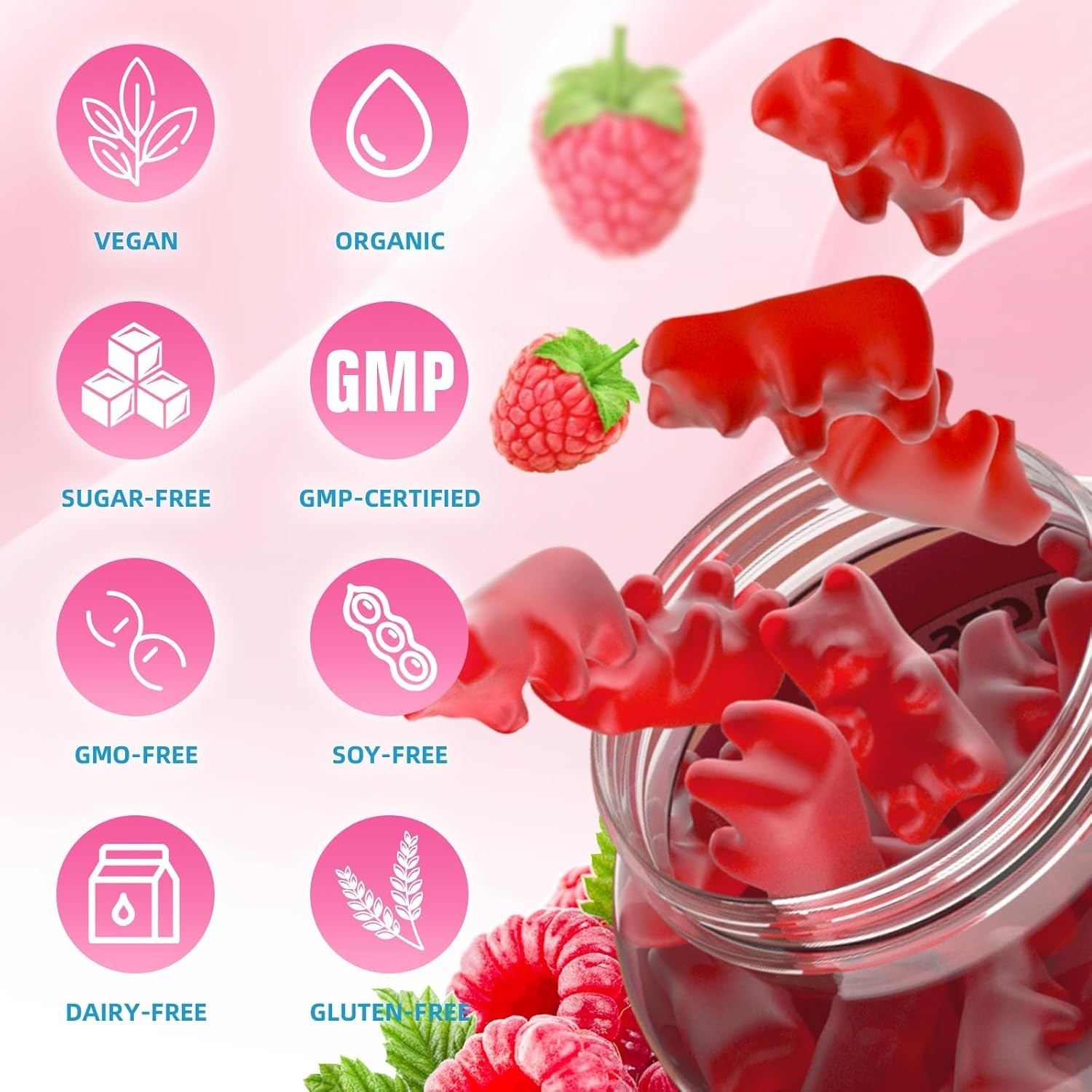 Raspberry Flavor Calcium Gummies – 1000mg Calcium Citrate, 60 Count for All Ages