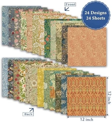 Classical Floral Scrapbook Paper 12×12 – 24 Sheets Double Sided Pattern Decorati