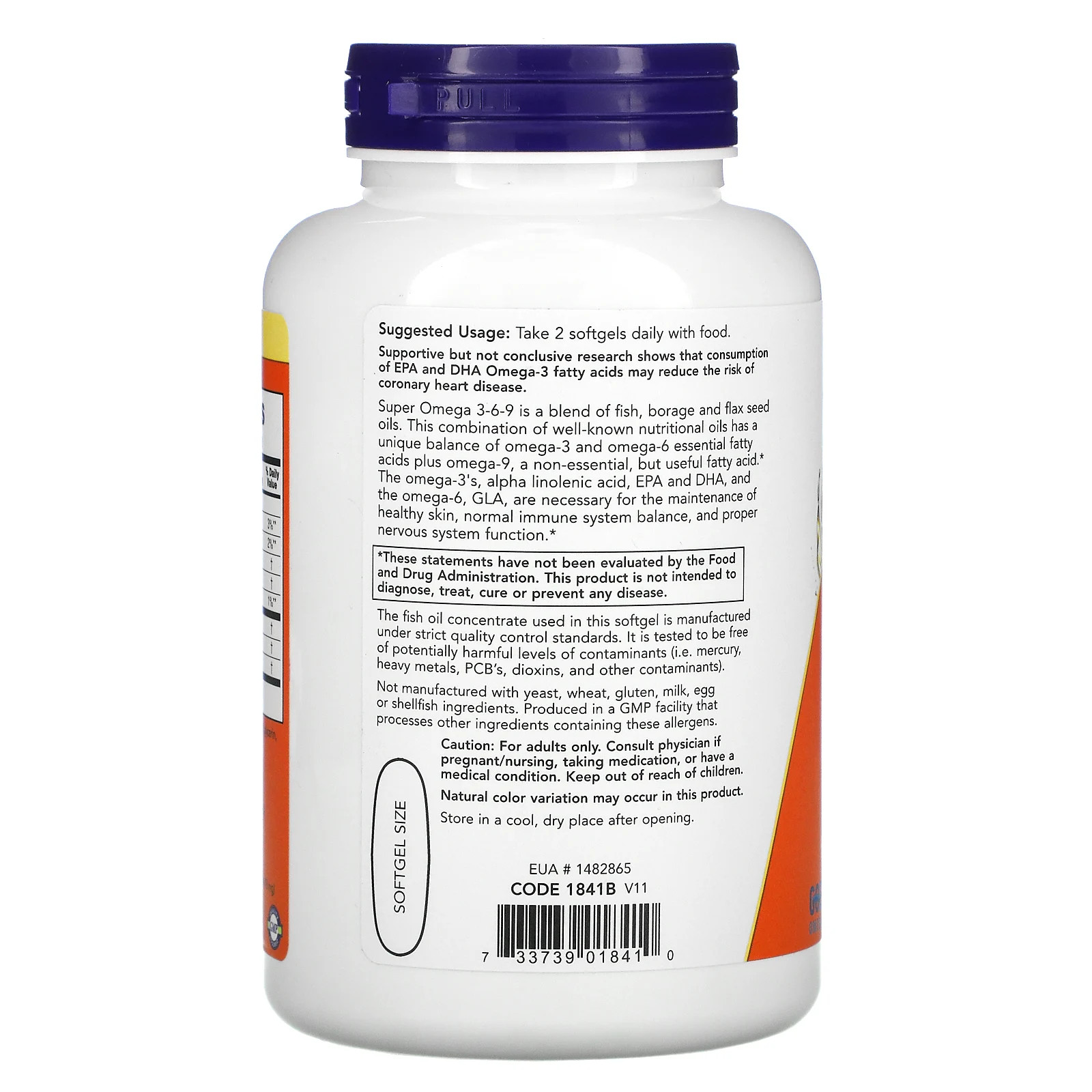 Now Foods Super Omega 3-6-9 1200 mg 180 Softgels GMP Quality Assured, Kosher