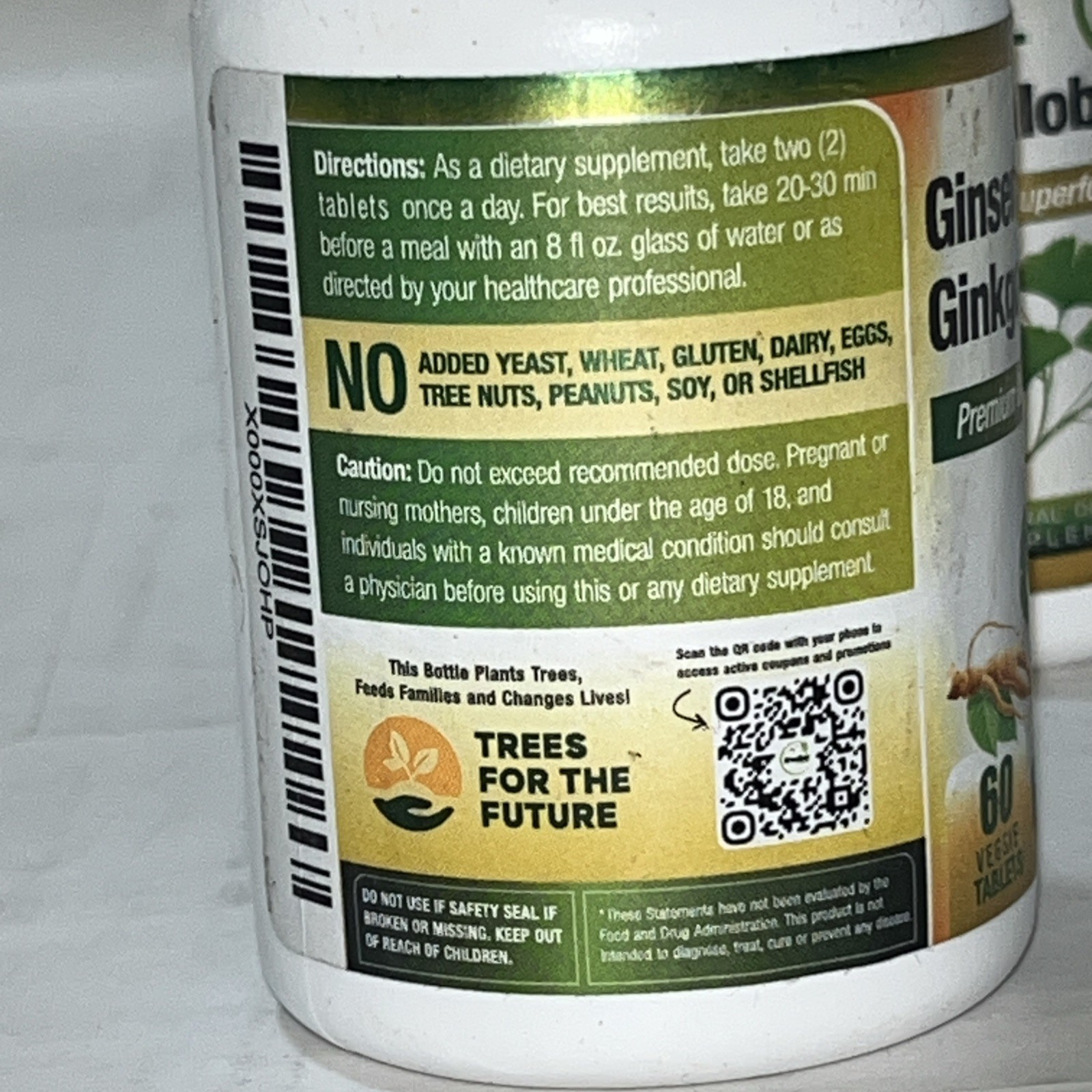 GreeNatr Premium Ginseng Ginkgo Biloba 60 Veggie Tablets Two Pack Exp4/2028
