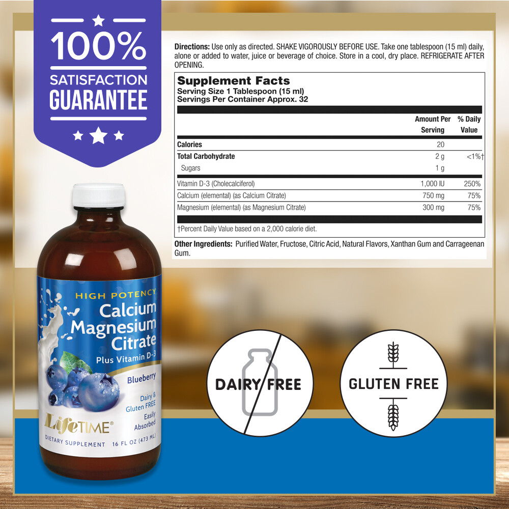 Lifetime High Potency Calcium Magnesium Citrate w/ Vitamin D-3 | 16 FL oz