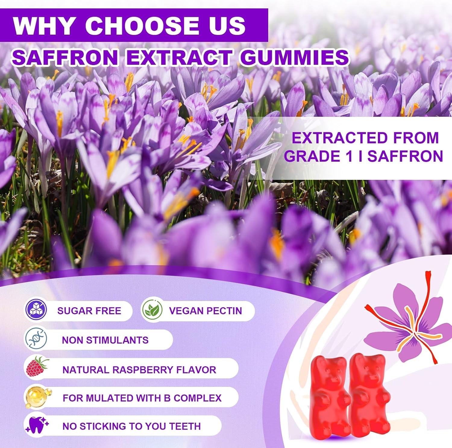 Sugar-Free 10-in-1 Saffron Gummies with Essential Vitamins for Family Wellness