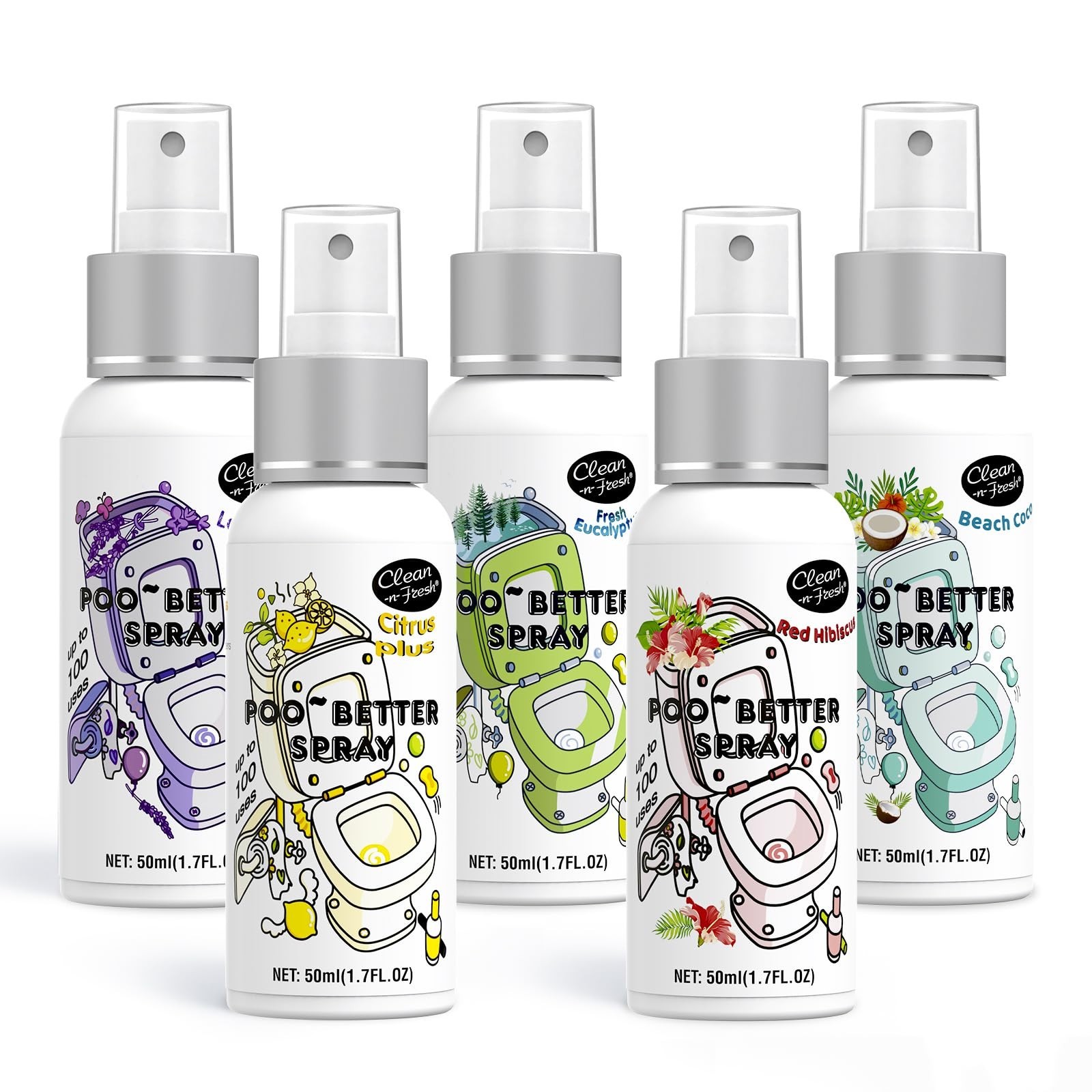 Clean-n-Fresh Toilet Spray, 8.5 Fl Oz Variety Pack of 5 – Citrus, Hibiscus, L…
