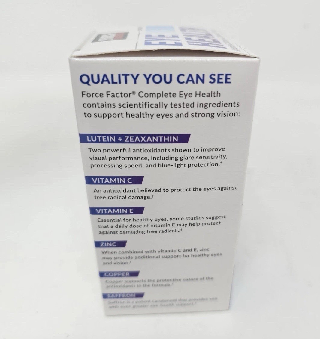 Force Factor Complete Eye Health Clinical Strength Eye Vitamins Ex 07/26 – BNIB