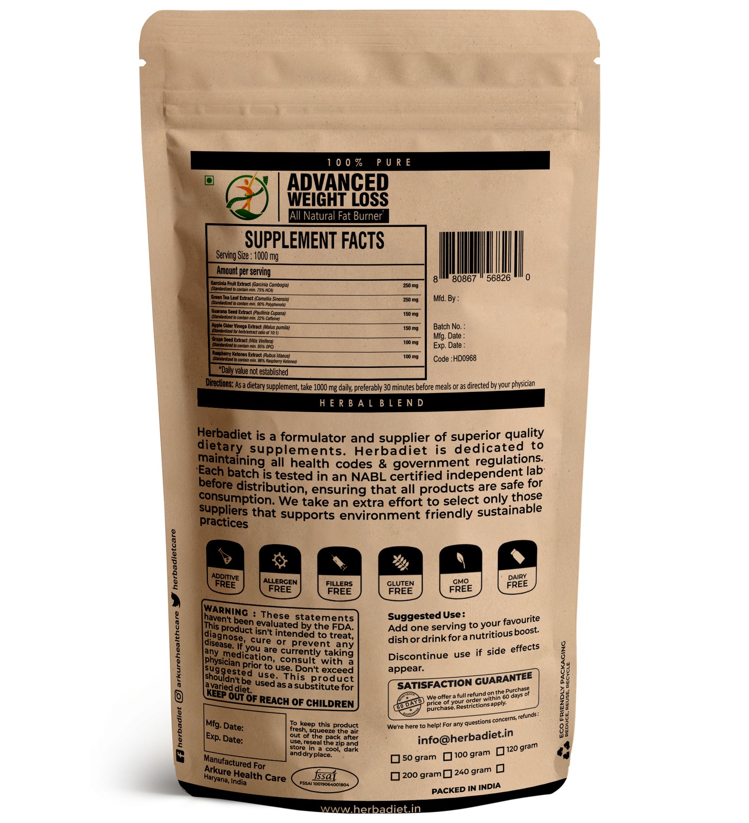 Advanced Weight Loss Supplement Powder Fat Burner Raspberry Ketones Apple Cider