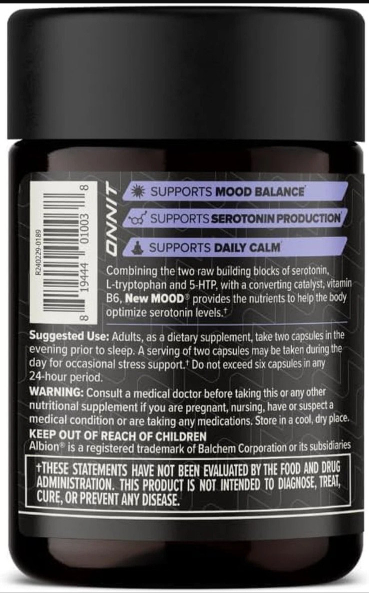 2-Onnit New Mood 30 Ct, Daily Calm Formula, Stress & Mood Support, Sealed, 08/26