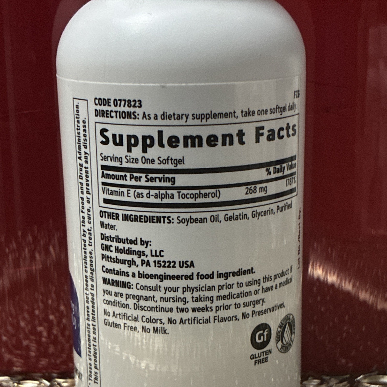 GNC Vitamin E 268 mg (400 IU) Gluten-Free No Artificial Colors 180 Softgels