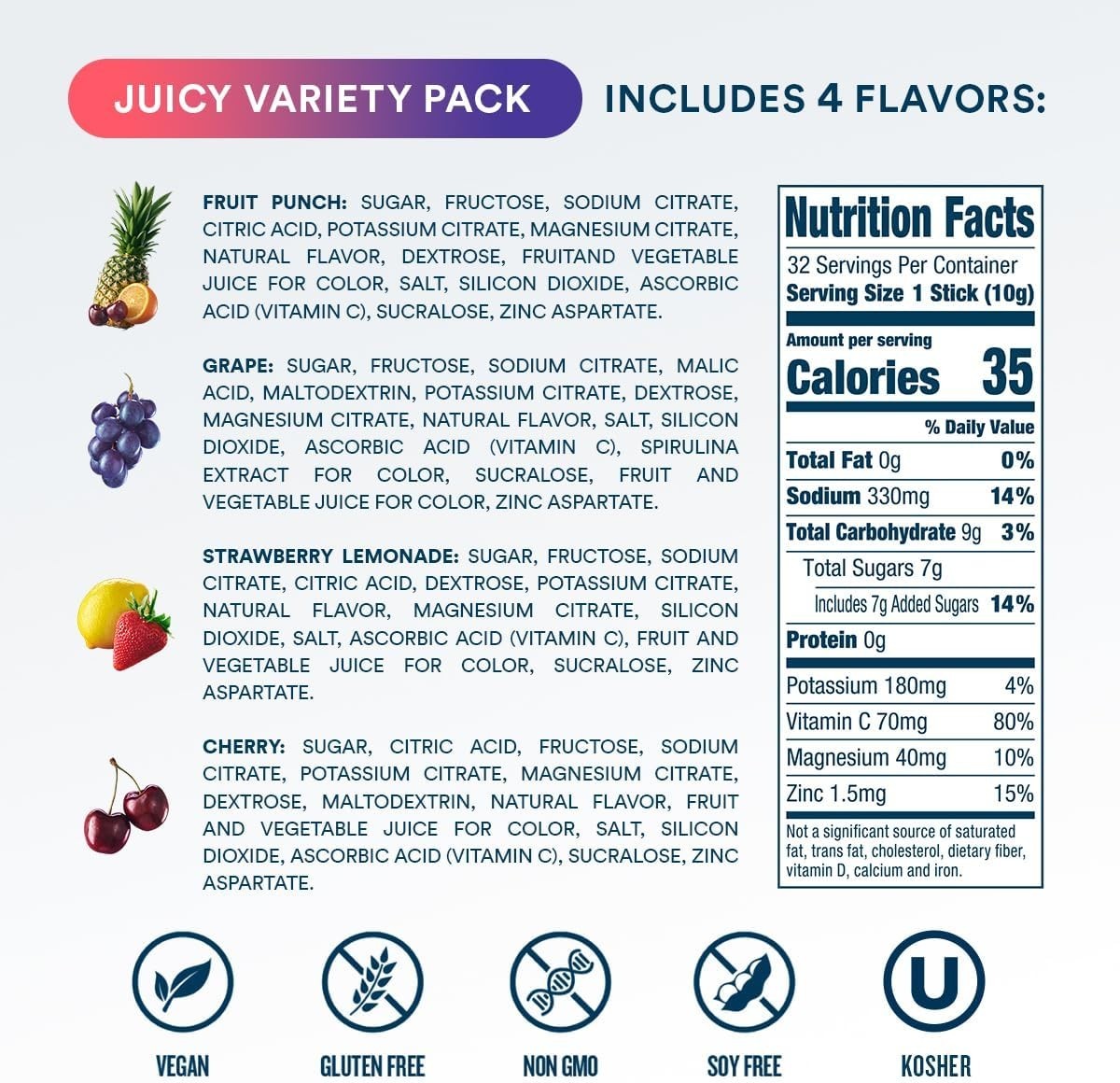 DripDrop Hydration Packets – Juicy Variety Pack – Single Serve Electrolytes