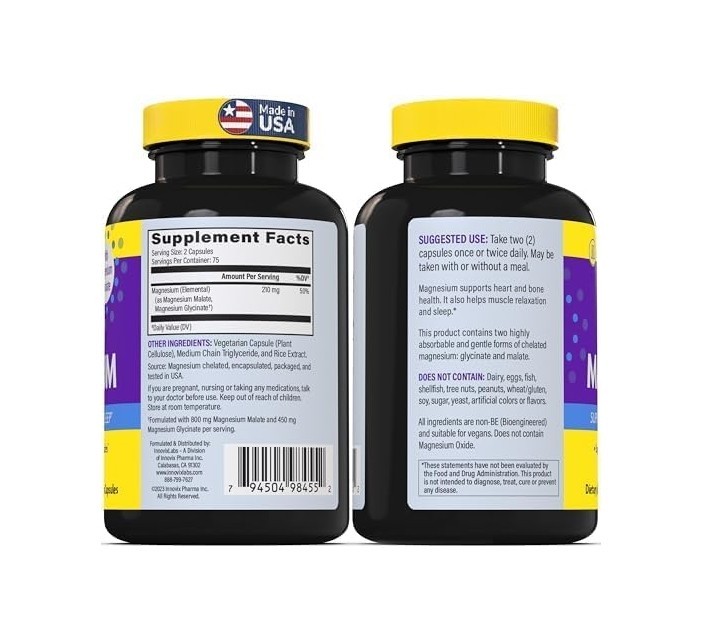 InnovixLabs, Advanced Magnesium, 2 PACK, 150 Veg Capsules, 105 mg per capsule