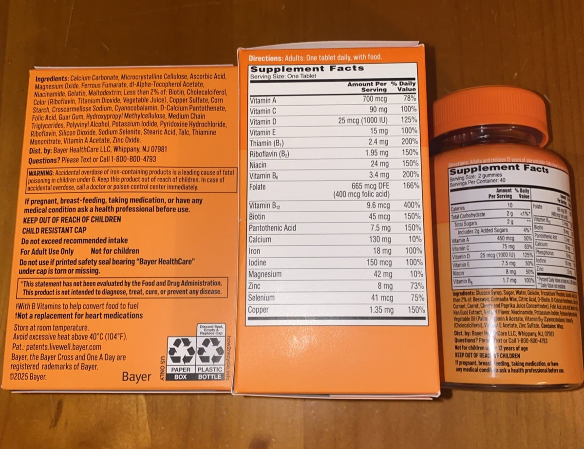 One A Day Women’s Multi Vitamins- 2x 100 Tablets & 1x 80 Gummies Exp 4/2027+