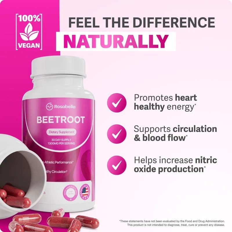 Rosabella Organic Beetroot 1300mg 60 Veggie Capsules New Factory Sealed