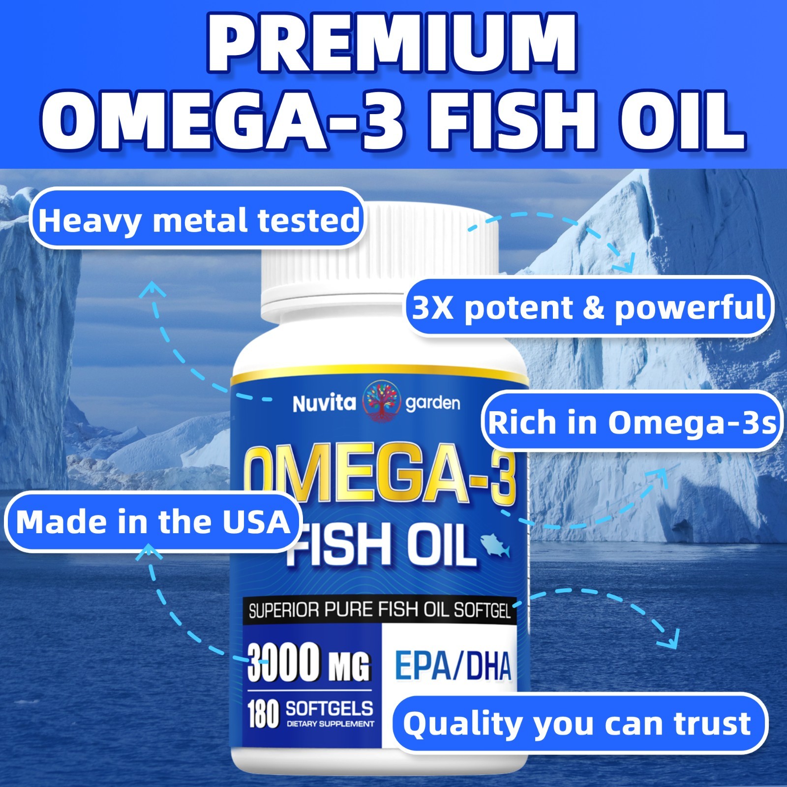 2 Pack Omega 3 Fish Oil Supplement 3000mg , EPA & DHA Supplement,700 Softgels