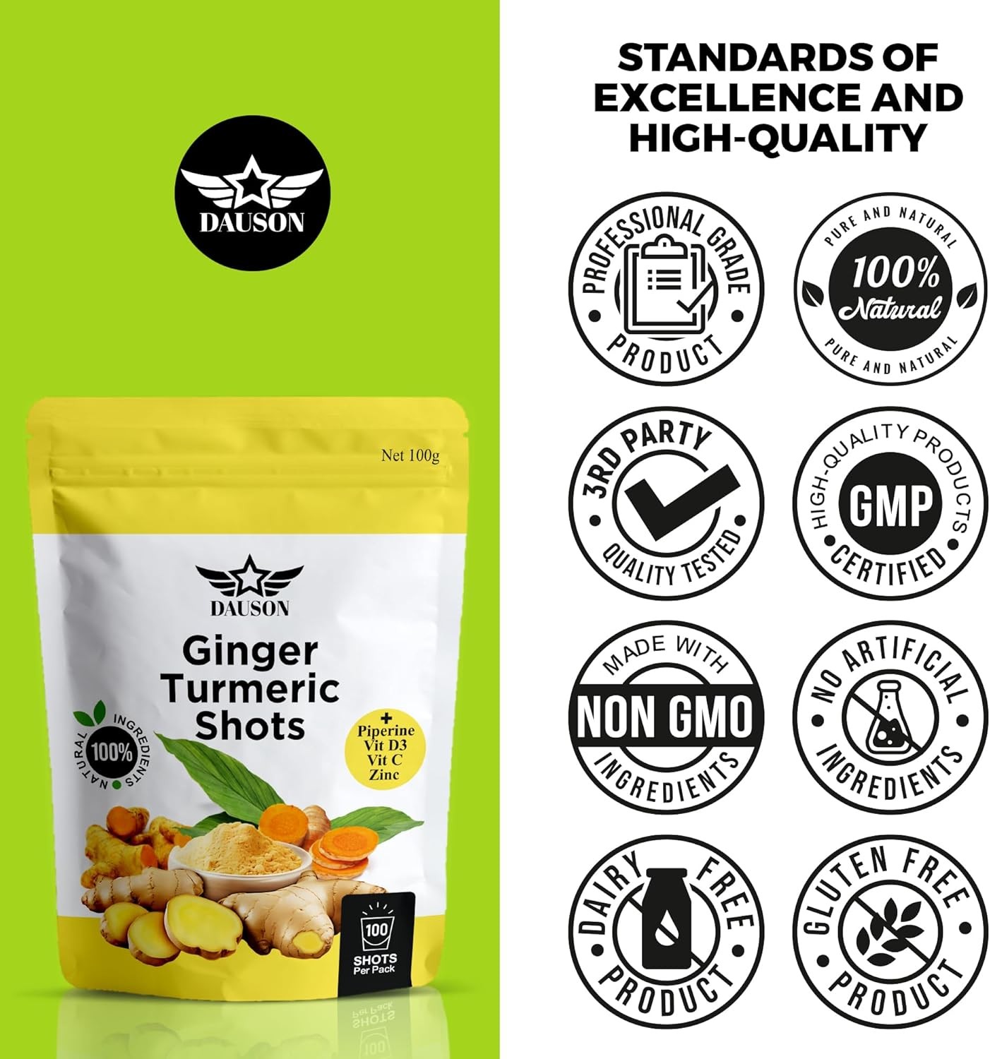 Ginger Turmeric Supplements with Piperine, Orange, Vitamin C, Vitamin D3 & Zinc