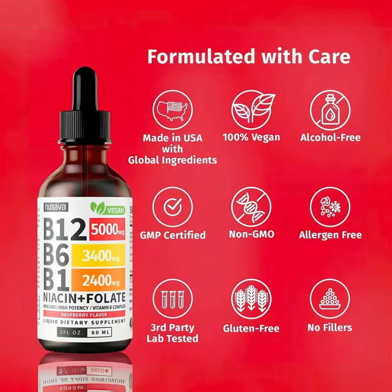 Nusava Vitamin B12+B6 Liquid Drops 5 Pack Sublingual Energv & Brain Support