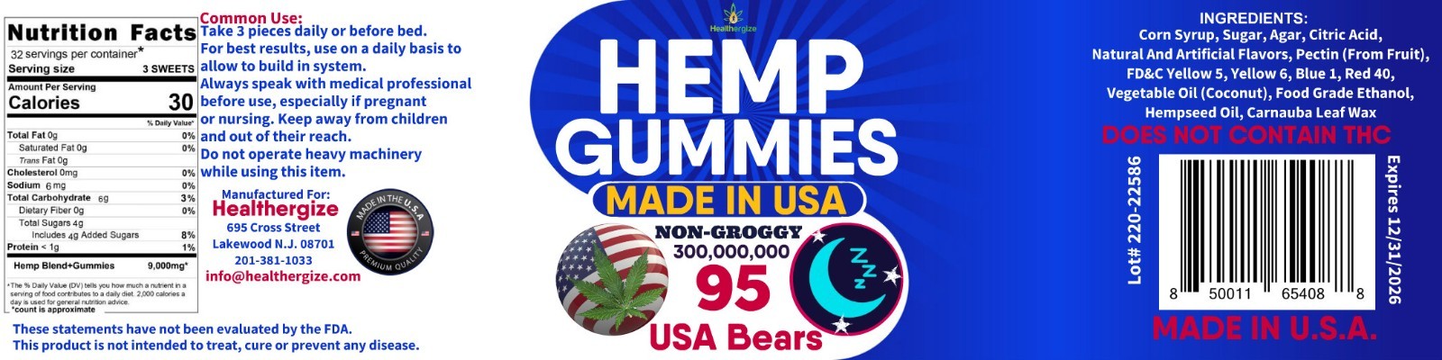 Sleep Gummy Bears-Premium Gummies-Happy,Calm, Stress, Relax, Anxiety-Made In USA