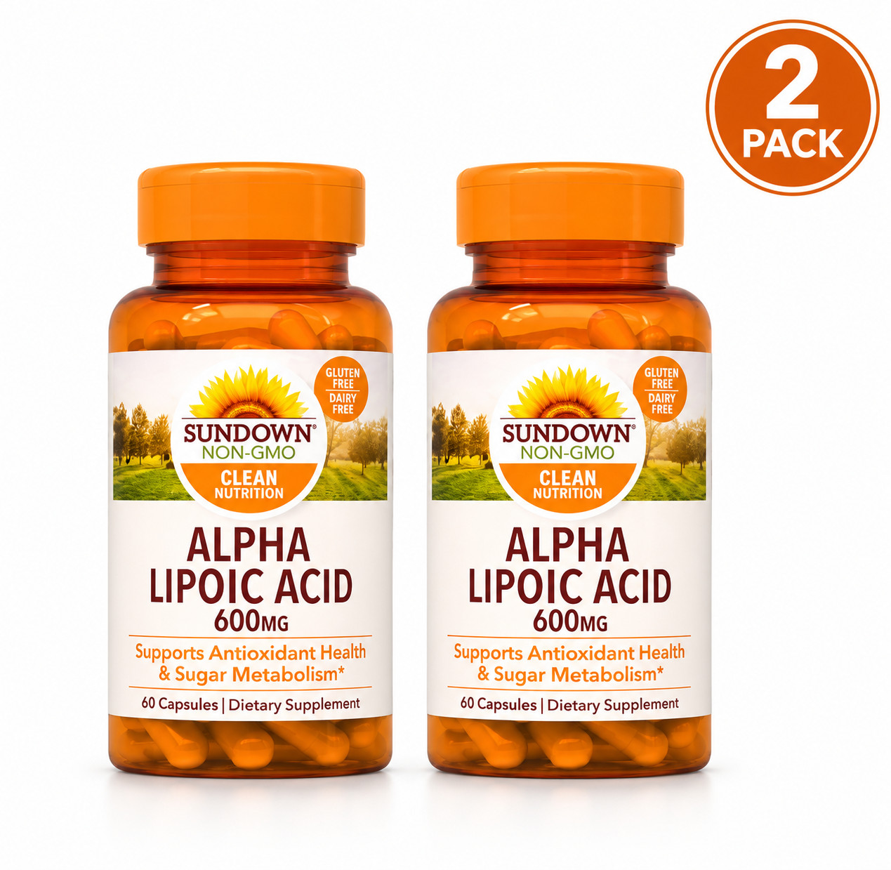 Sundown Non-GMO Alpha Lipoic Acid 600mg Antioxidant Support 2 Pack Exp: 07/26
