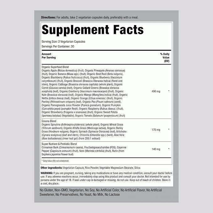 Fruits and Veggies Supplement | 60 Capsules | Superfood Fruit and Vegetables Vit