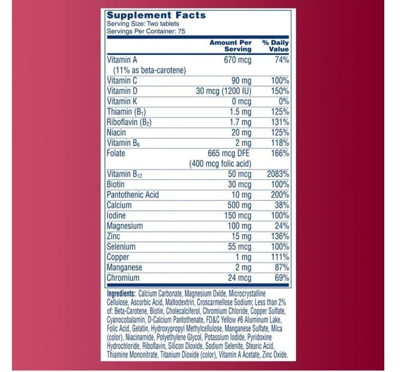 One A Day Proactive 65 Plus Multivitamins Supplement 150 Tablets Men Women 65+