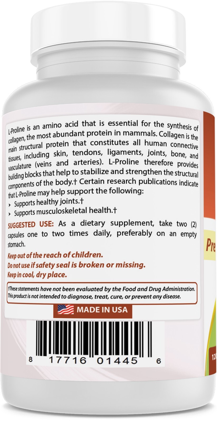 Best Naturals L-proline Amino Acid Dietary Supplement 500 Mg, 120 Count