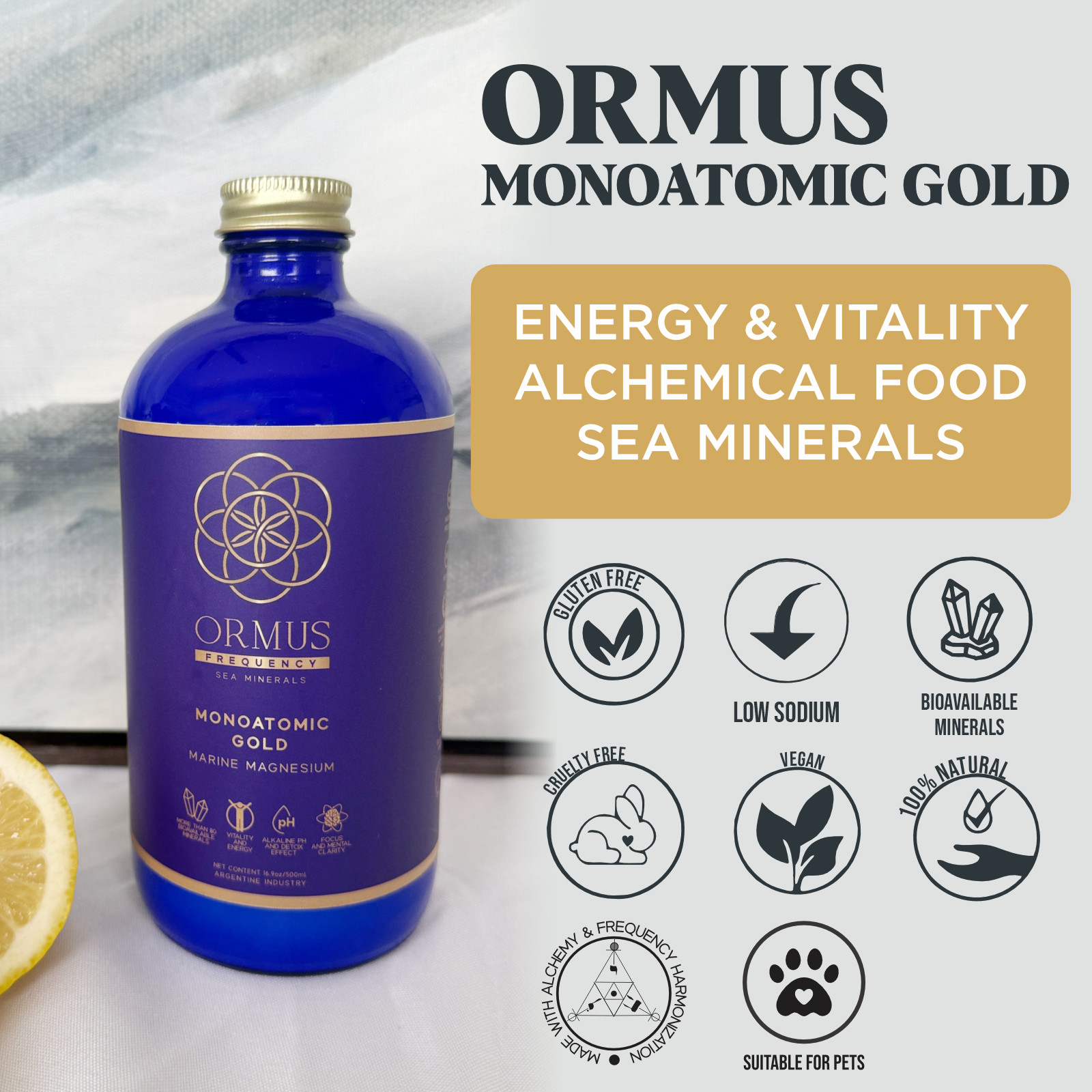 ORMUS MONOATOMIC GOLD 500ML – MULTIMINERAL SOLUTION EXTRACTED FROM SEA SALTS