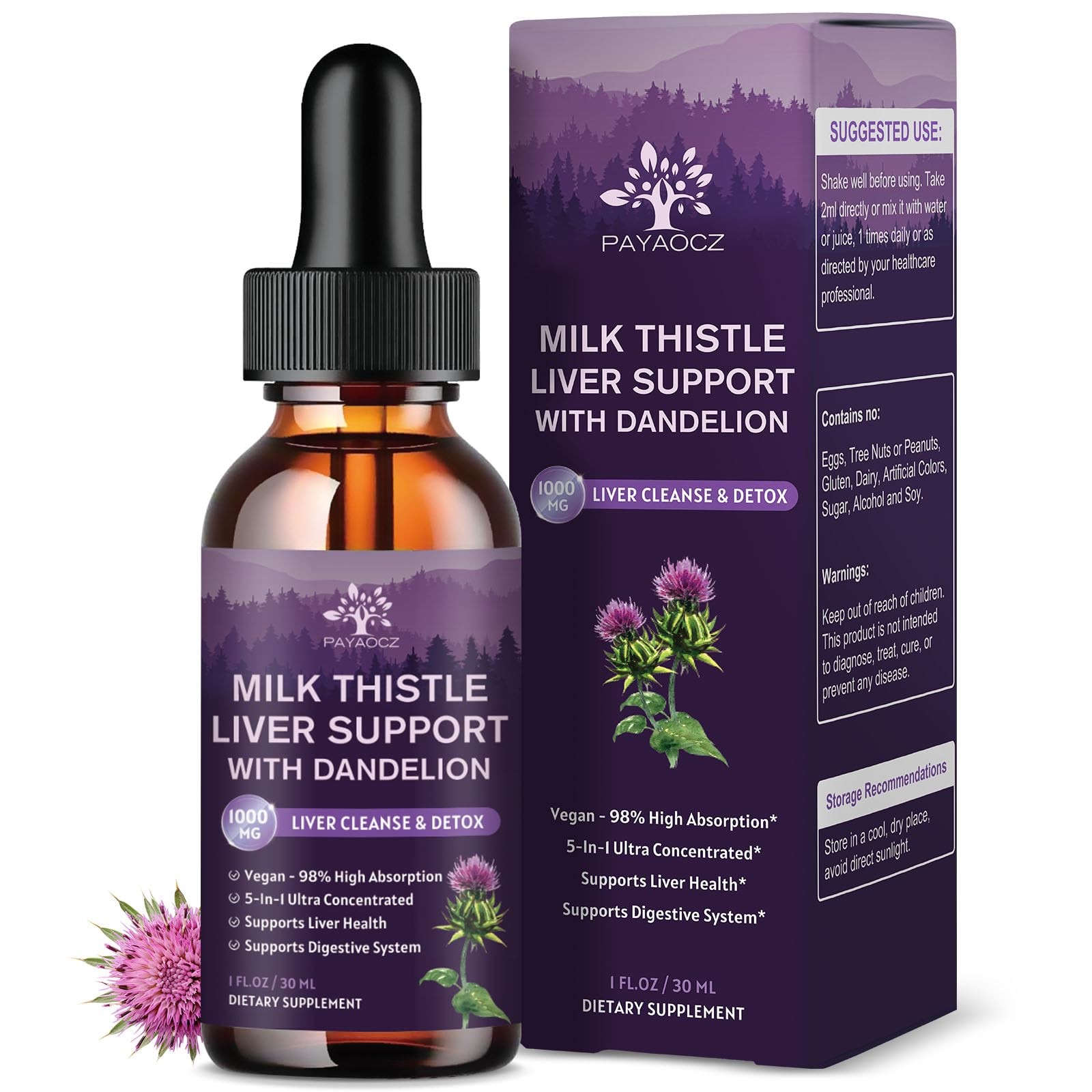 (2 Pack) Milk Thistle Liquid Drops Silymarin 1000mg, 1 Fl Oz (Pack of 2)