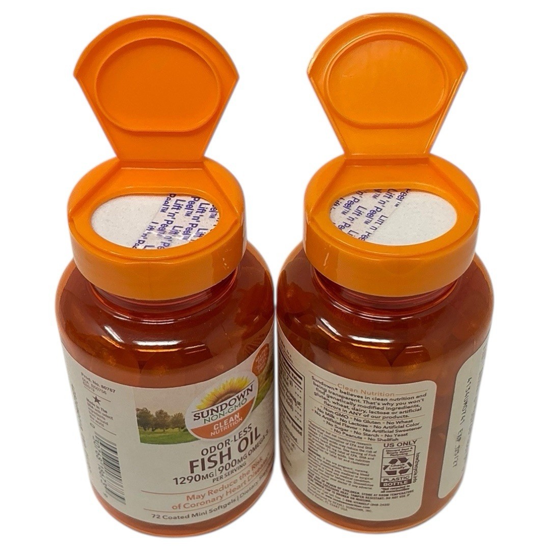 Lot of 2- Sundown Odorless Fish Oil, 1290mg, Omega 3 Supplement, Supports Heart