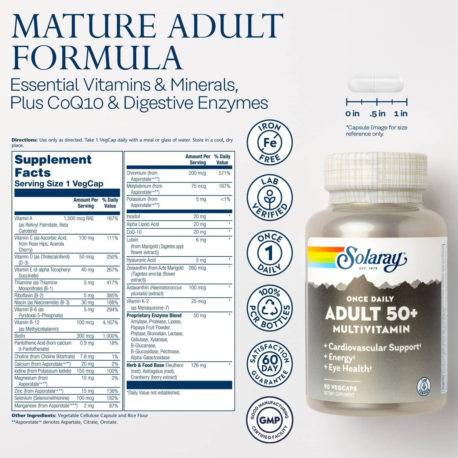 Solaray Once Daily Adult 50+ Multivitamin 90 Caps