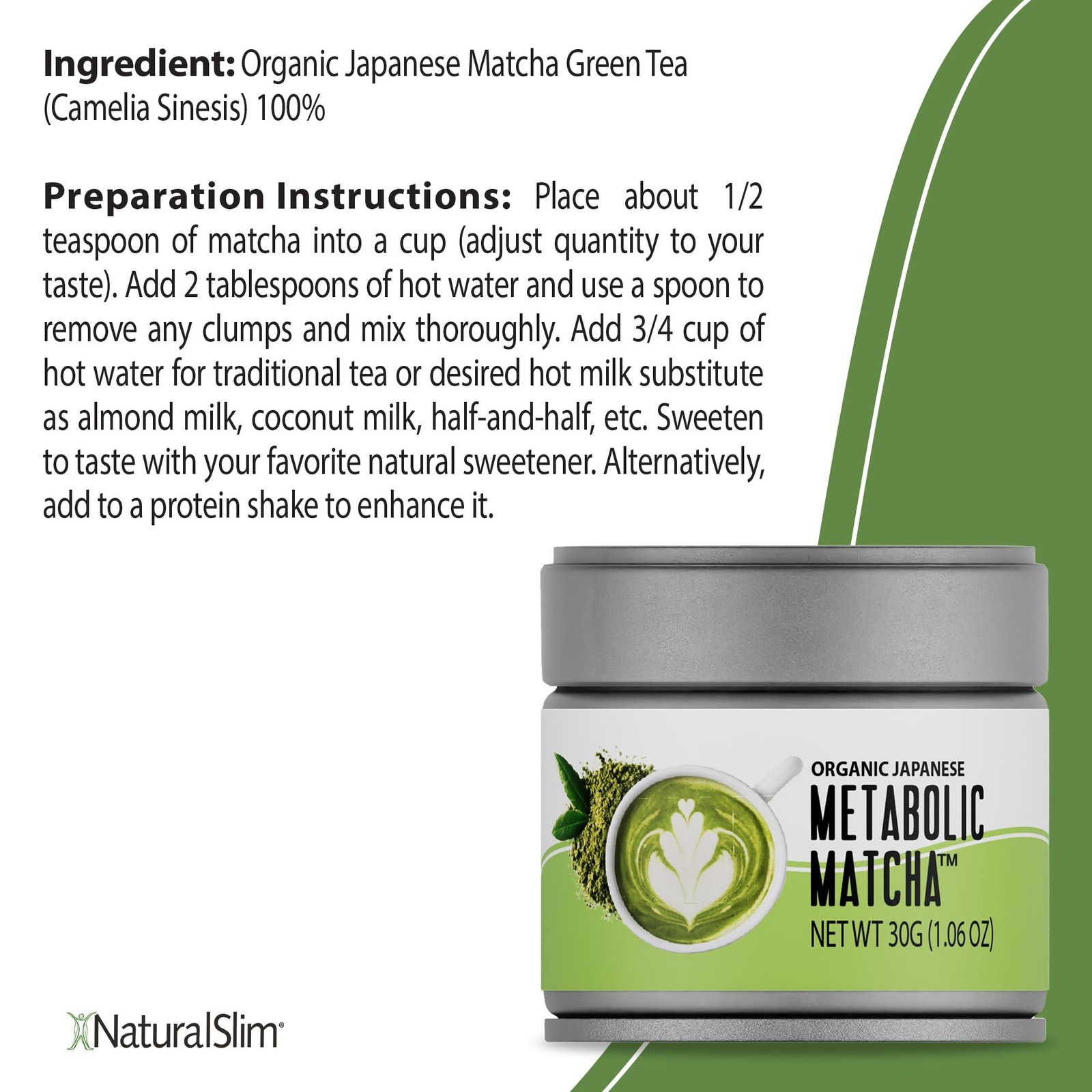 NaturalSlim Metabolic Matcha Green Tea Powder – Metabolism Weight Loss Organi…