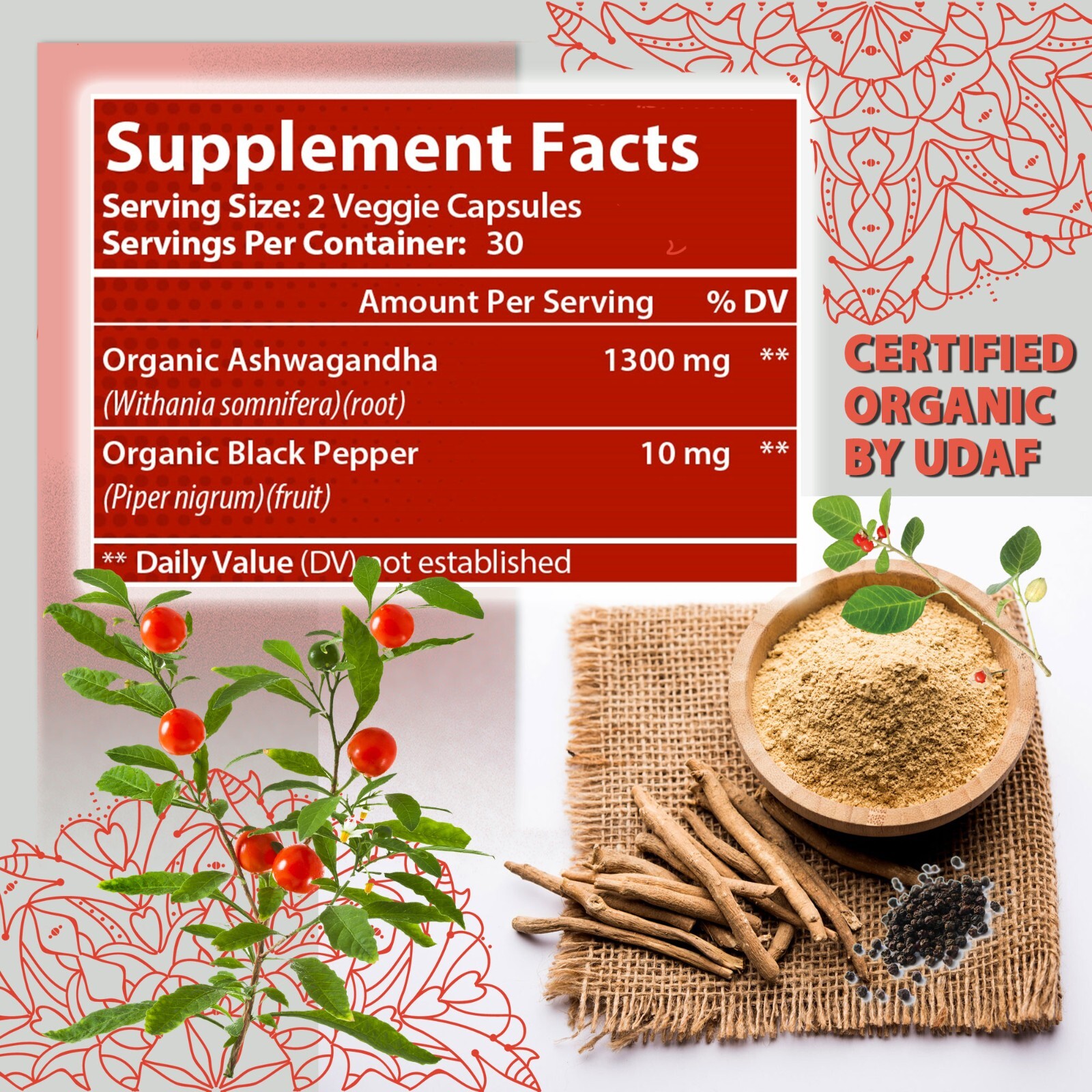 Ashwagandha Capsules 1300mg with Black Pepper-120ct