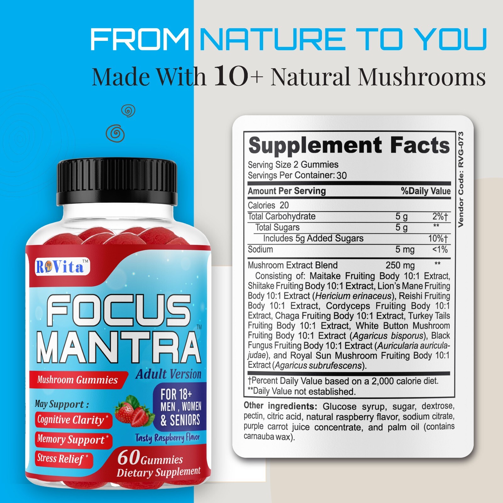 Mushroom Gummies | Brain Supplement for Memory & Focus | 60Gummy | Focus Mantra