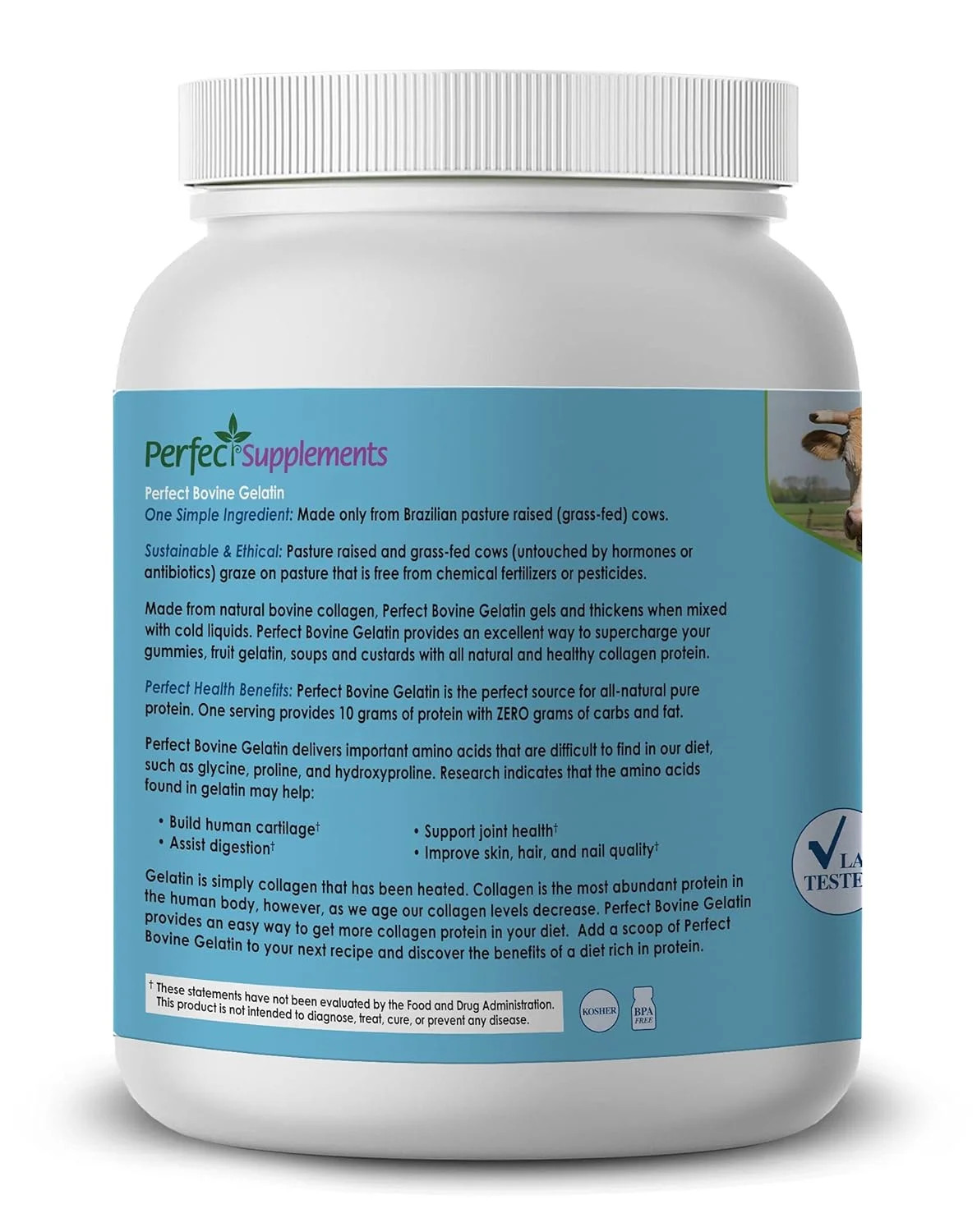 Perfect Bovine 100% Grass-Fed Beef Gelatin Powder 23.3 oz 60 Servings