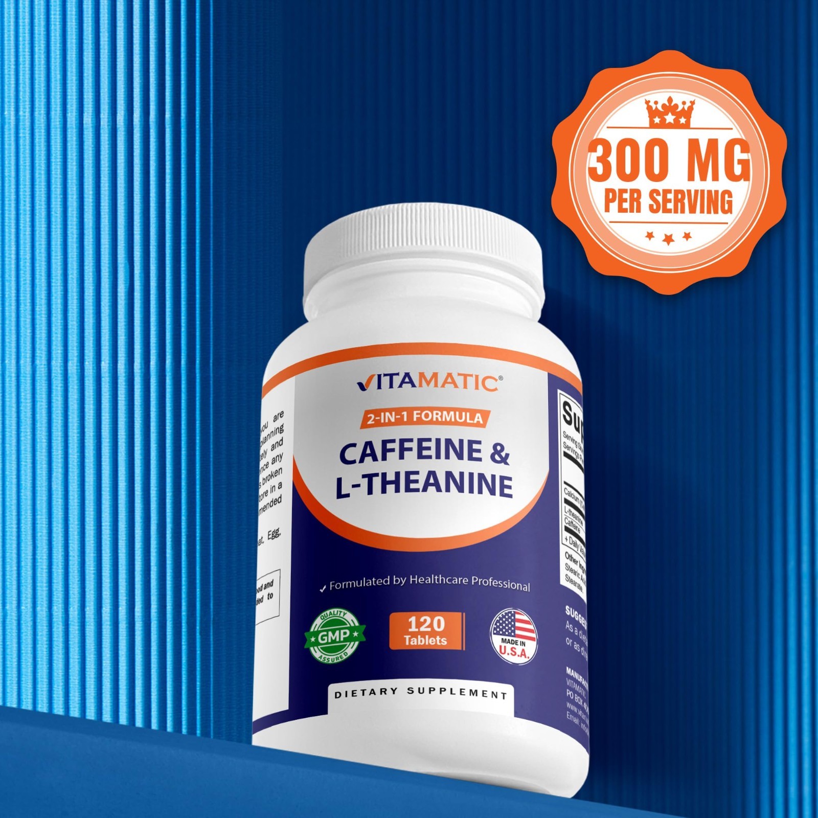 Caffeine Pills with L-Theanine – 300mg, 120 Veg Tablets (Pack of 2, Total 240)