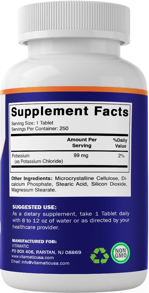 Vitamatic Potassium 99mg – 250 Tablets – Electrolyte Support