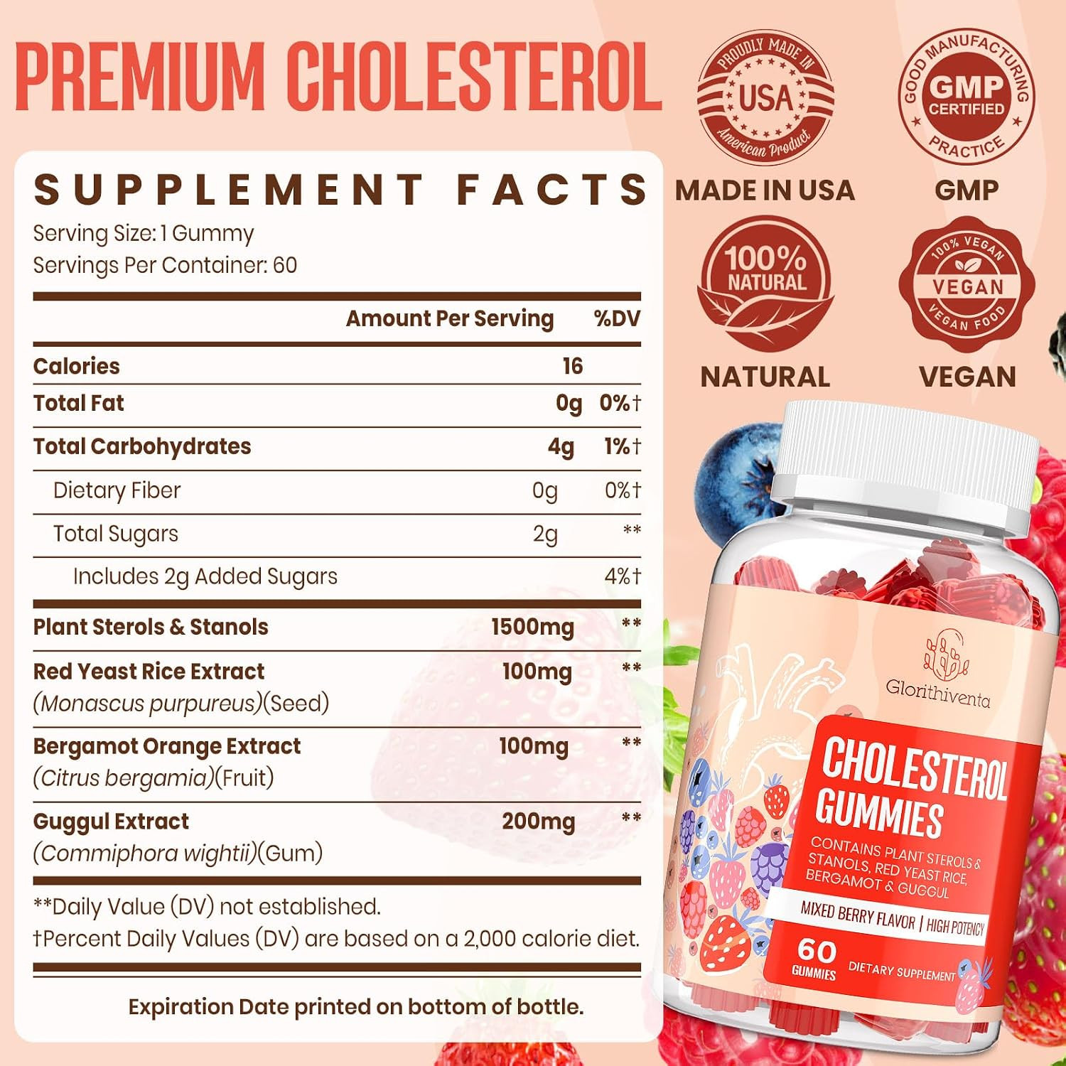 Cholesterol Supplement Gummies with Plant Sterols & Stanols 60 Counts EXP:11/28