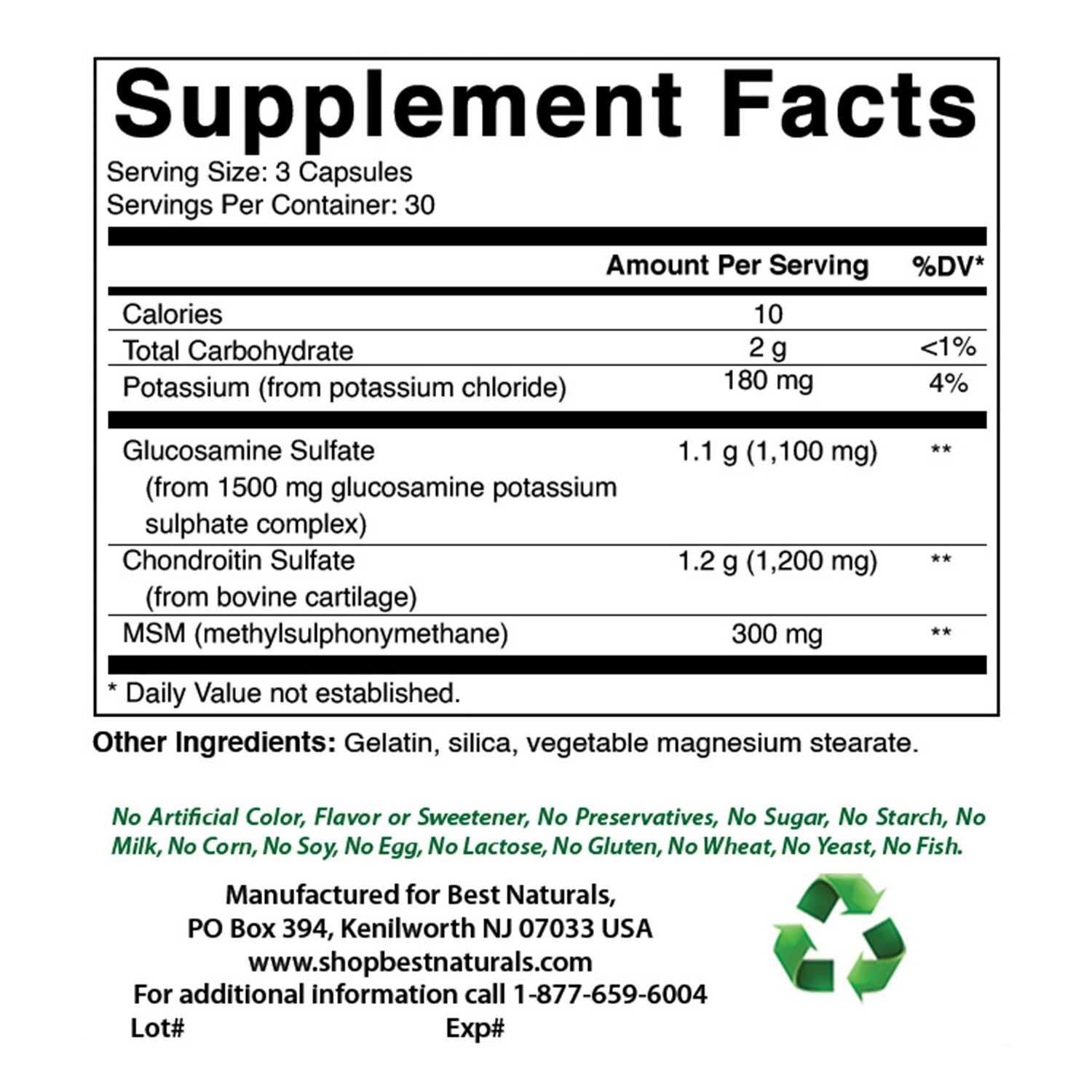 2 Pack Best Naturals Glucosamine Chondroitin MSM 90 Capsules