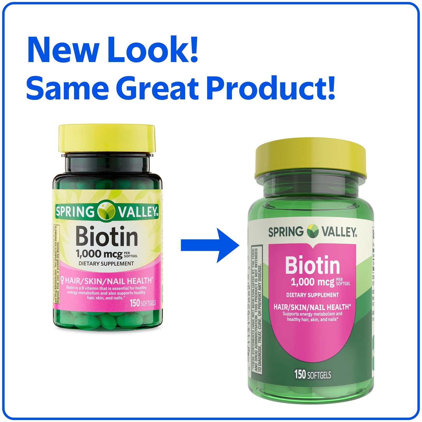 Spring Valley Biotin 1000mcg 150 Softgels Skin Hair Nail Health Supplement USA