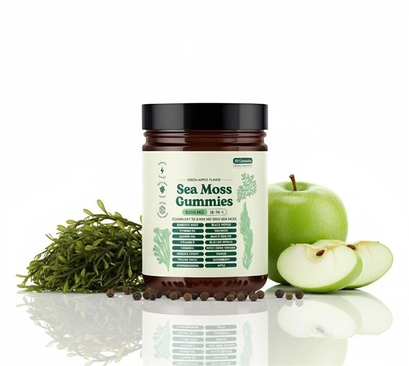 16-in-1 Organic Sea Moss Gummy Irishmoss Extract 6000Mg | Green Apple Flavor US